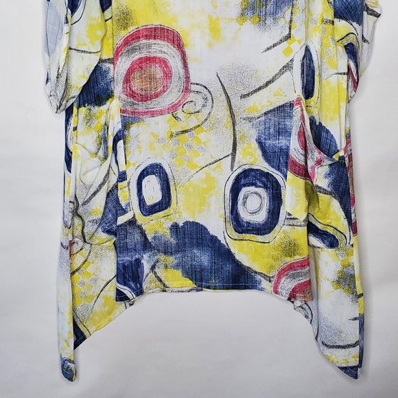 Made in Italy Linen Cotton Tunic Loose Abstract Print Lagenlook Top with Pocket - Picture 4 of 12